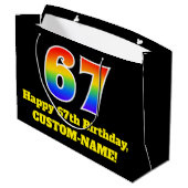 第67誕生日～おもしろい, カラフル, 鮮やか, Rainbow 67 ラージペーパーバッグ (裏面アングル)