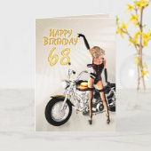 第68モーターバイクの女の子が付いているバースデー・カード カード (黄色い花)
