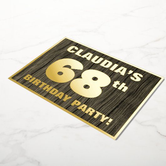 第68回誕生日パーティーはっきりした:木目フェイク模様 箔招待状 (回転した状態)