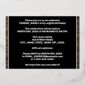 第68回誕生日パーティーはっきりした:木目フェイク模様 箔招待状 (裏面)