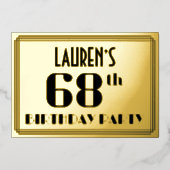 第68回誕生日パーティー:アールデコの外観"68"と名前 箔招待状 (正面)