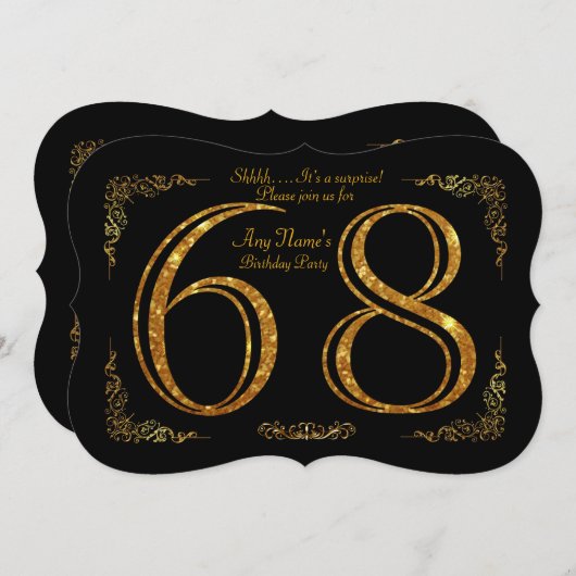 第68、誕生会第68、素晴らしいのGatsby、黒及び金ゴールド 招待状 (正面/裏面)