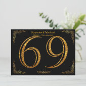 第69誕生会、Gatsbyのstyl、黒い金ゴールドのグリッター 招待状 (スタンド正面)
