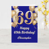 第69誕生日海軍ブルー・金ゴールドバルーン紙吹雪 カード (黄色い花)