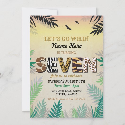 第7ジャングル7の誕生会のサファリの動物園の招待 招待状 (正面)