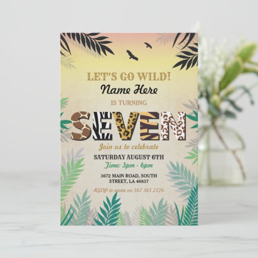 第7ジャングル7の誕生会のサファリの動物園の招待 招待状 (スタンド正面)