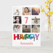 第7ハッピーバースデーフォトコラージュピモダンンク カード (黄色い花)