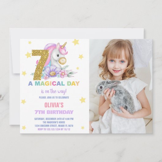 第7フローラユニコーン誕生日招待状（写真あり） 招待状 (正面)