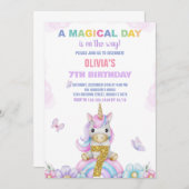 第7フローラユニコーン誕生日招待状 招待状 (正面/裏面)