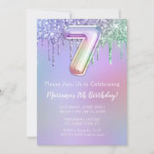 第7回バースデーパーティー招待紫ピンクグリッター 招待状 (正面)