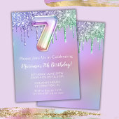 第7回バースデーパーティー招待紫ピンクグリッター 招待状