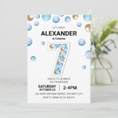 第7回バースデーパーティー、ブルーと金ゴールドバルーンボーイ 招待状 (スタンド正面)