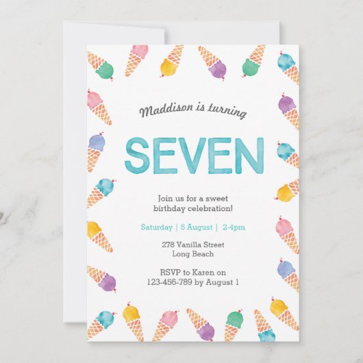 第7回バースデーパーティー | Rainbow Ice Creamのご招待 招待状 (正面)