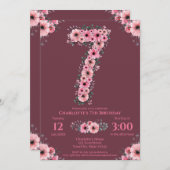 第7回ビッグ誕生日ガールピンク花緑 招待状 (正面/裏面)