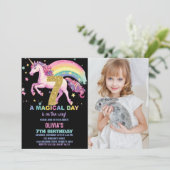 第7回ユニコーン誕生日招待状ブラック(写真付) 招待状 (スタンド正面)