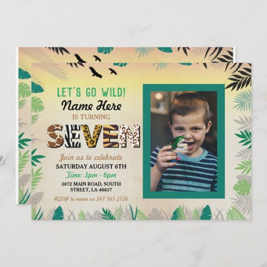 第7回ワイルド·セブン·バースデー·パーティー·サファリZOOの写真 招待状 (正面/裏面)