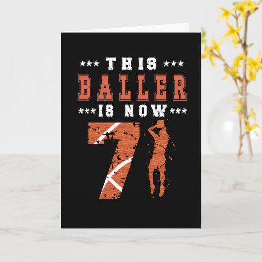 第7回誕生日ギフトバスケットボール選手,7歳の少年 カード (黄色い花)