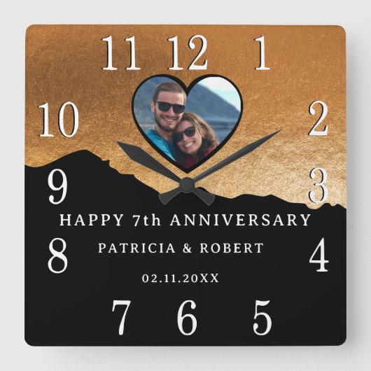 第7回銅結婚周年記念写真ブラック スクエア壁時計 (正面)