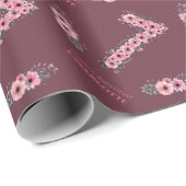第7女子ピンクの花緑の葉誕生日 ラッピングペーパー (ロールコーナー)