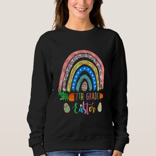 第7学年Bunnies Eggs Boho Rainbow Happy E スウェットシャツ (正面)