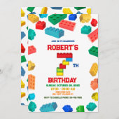 第7建物ブロック誕生日招待状、建築 招待状 (正面/裏面)