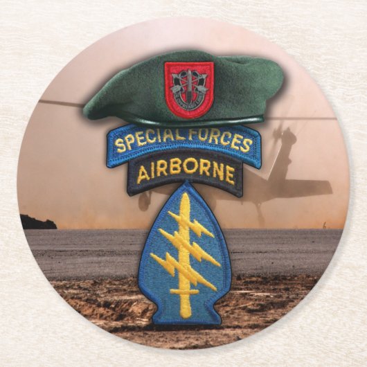 第7次特殊部隊グリーンベレー退役軍人ベット ラウンドペーパーコースター (正面)