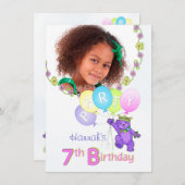 第7誕生会のプリンセスくまのカスタムの写真 招待状 (正面/裏面)