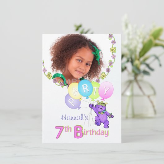 第7誕生会のプリンセスくまのカスタムの写真 招待状 (スタンド正面)