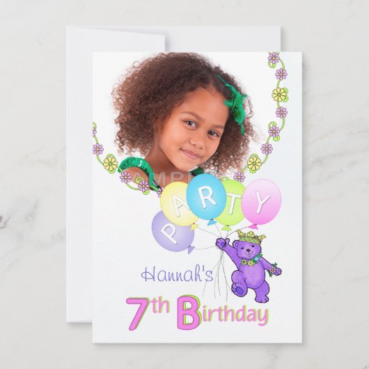 第7誕生会のプリンセスくまのカスタムの写真 招待状 (正面)