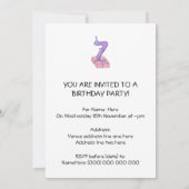 第7誕生日のピンクとパープルの漫画。 招待状 (裏面)