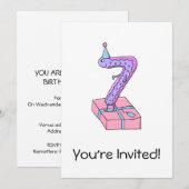 第7誕生日のピンクとパープルの漫画。 招待状 (正面/裏面)