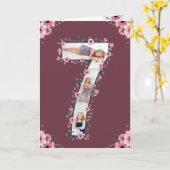 第7誕生日の少女フォトコラージピンクフラワー カード (黄色い花)