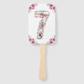 第7誕生日の少女フォトコラージピンクフラワー ハンドファン (正面)