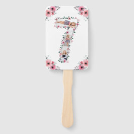 第7誕生日の少女フォトコラージピンクフラワー ハンドファン