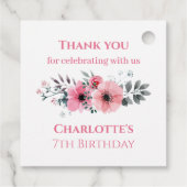 第7誕生日の少女フォトコラージピンクフラワー フェイバータグ (裏面)