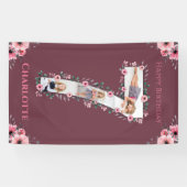 第7誕生日の少女フォトコラージピンクフラワー 横断幕 (横)