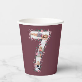 第7誕生日の少女フォトコラージピンクフラワー 紙コップ