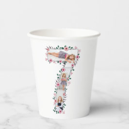 第7誕生日の少女フォトコラージピンクフラワー 紙コップ