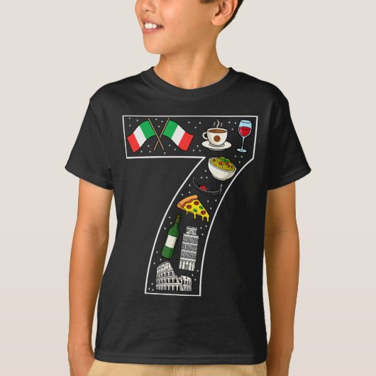 第7誕生日イタリアン文化7歳イタリア国旗 Tシャツ (正面)