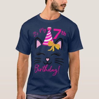 第7誕生日ガールキャットおもしろい誕生日7年 Tシャツ