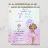 第7誕生日ガールプリンセスアフリカンアメリカン 招待状 (正面/裏面)