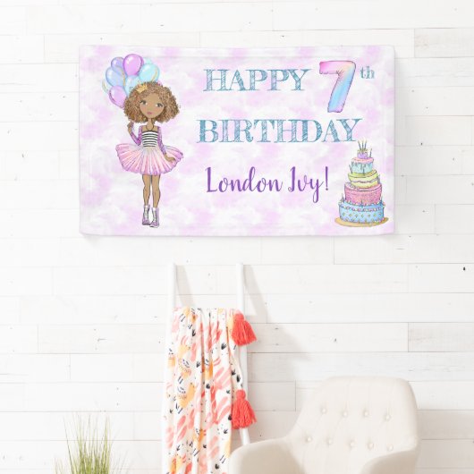 第7誕生日ガールプリンセスアフリカンアメリカン 横断幕 (インサイチュ)