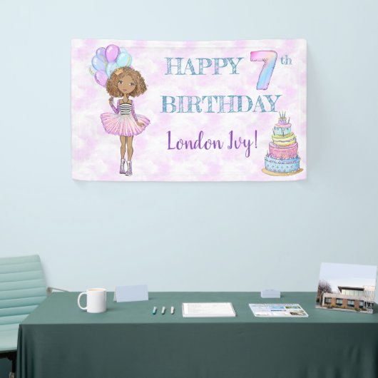 第7誕生日ガールプリンセスアフリカンアメリカン 横断幕 (トレードショー)