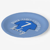 第7誕生日サッカーバッジをパーソナライズ ペーパープレート (アングル)