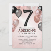 第7誕生日バラ金ゴールドバルーン招待状 招待状 (正面)