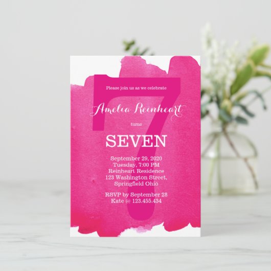 第7誕生日ピンク 招待状 (スタンド正面)