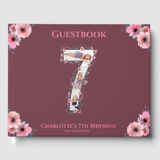 第7誕生日フォトコラージフラワーガールピンク ゲストブック (正面)