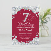 第7誕生日ブルゴーニュレッドアンドシルバーダイヤモンド 招待状 (スタンド正面)
