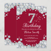 第7誕生日ブルゴーニュレッドアンドシルバーダイヤモンド 招待状 (正面/裏面)