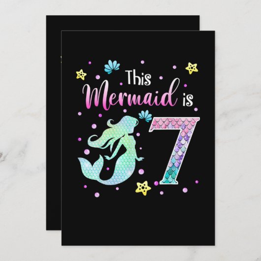 第7誕生日マーメイドギフト女の子マーメイドガール 招待状 (正面/裏面)